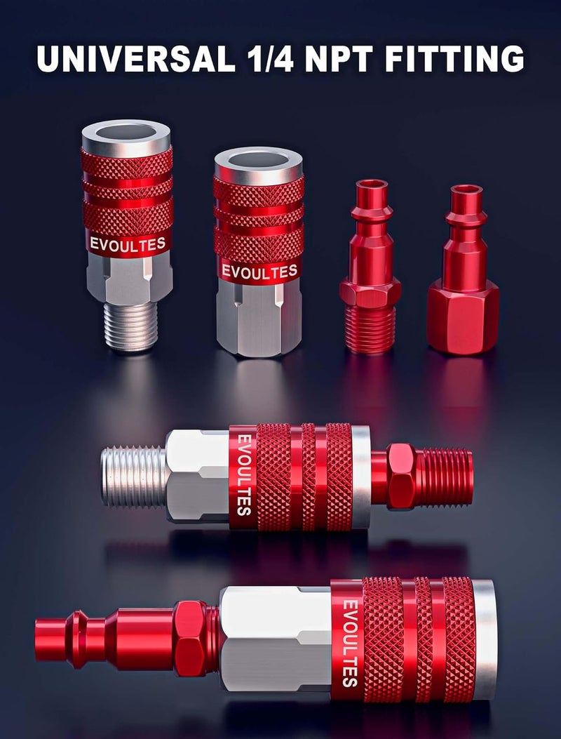 EVOULTES 16 Pieces Universal 1/4" NPT Air Hose Fittings & Coupler Kit, Lightweight Aluminium With Quick Connect Plug, Pneumatic Tool Fitting for Compressor Accessories - Image 3